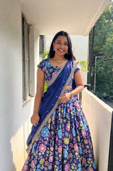 Floral Embroidery Soft Chinnon Silk Lehenga Set