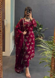 Deep Maroon Suit with Golden Embroidery Dupatta
