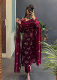 Deep Maroon Suit with Golden Embroidery Dupatta