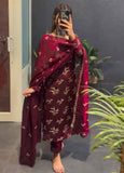 Deep Maroon Suit with Golden Embroidery Dupatta