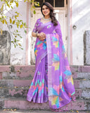 Multicolor Linen Saree with Traditional Patterns