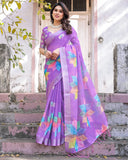 Multicolor Linen Saree with Traditional Patterns