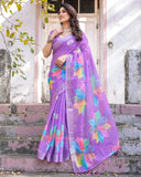 Multicolor Linen Saree with Traditional Patterns