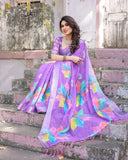 Multicolor Linen Saree with Traditional Patterns