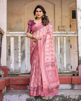 Multicolor Linen Saree with Traditional Patterns