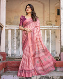 Multicolor Linen Saree with Traditional Patterns