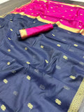 Blue Linen Maheshwari Cotton Zari Woven Saree
