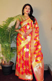 Red Cotton Silk Saree with Zari Woven Pattern