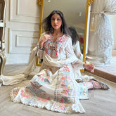 White Embroidery Mirror Work Suit Set