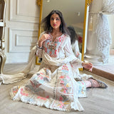 White Embroidery Mirror Work Suit Set