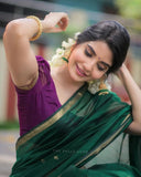 Green Soft Linen Cotton Saree with Zari Woven Design