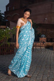 Blue Color Jacquard Cotton Silk Jamdani Saree