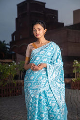 Blue Color Jacquard Cotton Silk Jamdani Saree