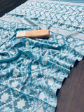 Blue Color Jacquard Cotton Silk Jamdani Saree