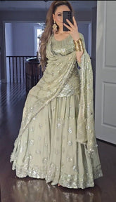 Pista Green Embroidery Lehenga Set