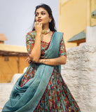 Multicoloured Chinon Printed Lehenga choli