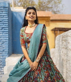 Multicoloured Chinon Printed Lehenga choli