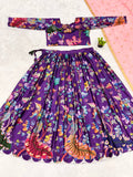 Purple Kalamkari Lehenga Set with Peacock Motif and Pink Dupatta