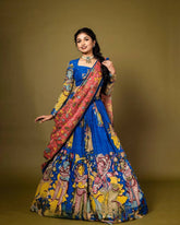 Kalamkari Lehenga Choli Set with Multicolor Cultural Prints