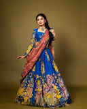 Kalamkari Lehenga Choli Set with Multicolor Cultural Prints