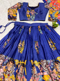 Kalamkari Lehenga Choli Set with Multicolor Cultural Prints
