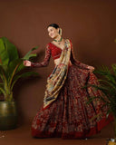 Digital Maroon Madhubani Print Lehenga with Beige Dupatta