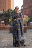 Black Pure Cotton Soft Slik Printed Saree with Rich Blouse