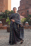 Black Pure Cotton Soft Slik Printed Saree with Rich Blouse