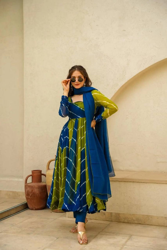 ORGENZA MULTI COLOUR ANARKALI SUIT SET