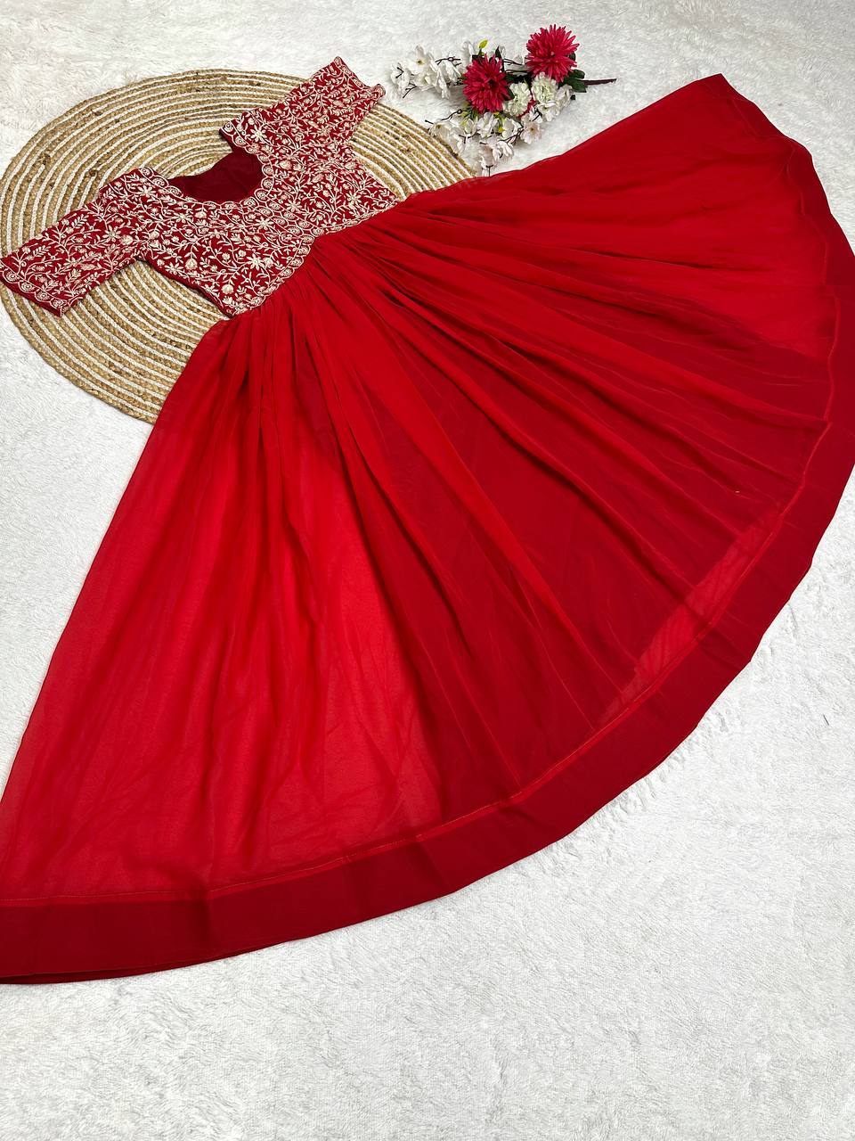 Trending Sequins Embroidery Gown with Full Flair