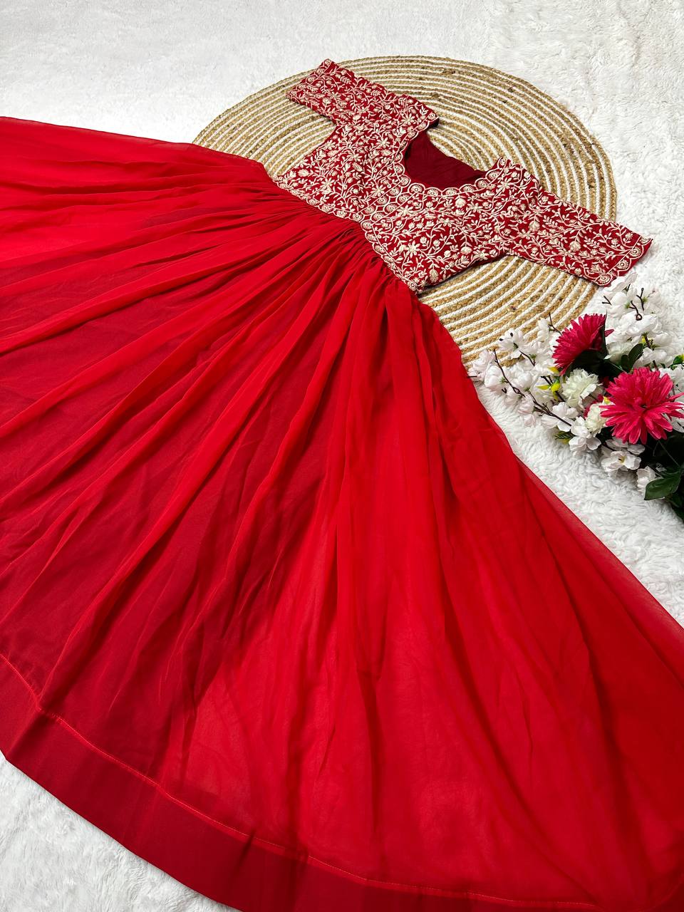 Trending Sequins Embroidery Gown with Full Flair