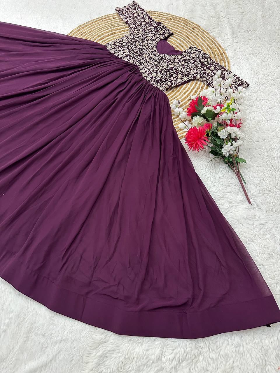 Trending Sequins Embroidery Gown with Full Flair