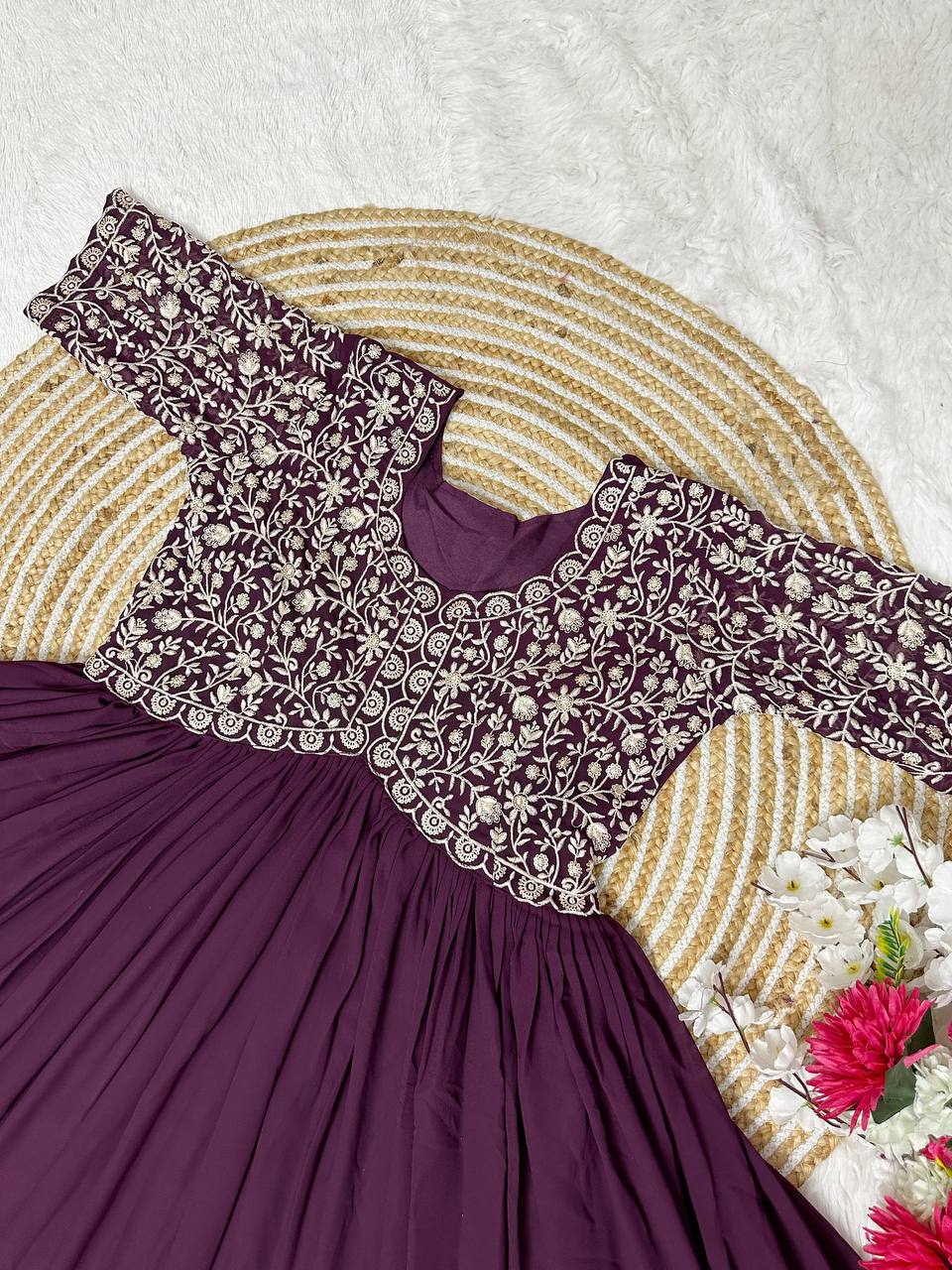 Trending Sequins Embroidery Gown with Full Flair