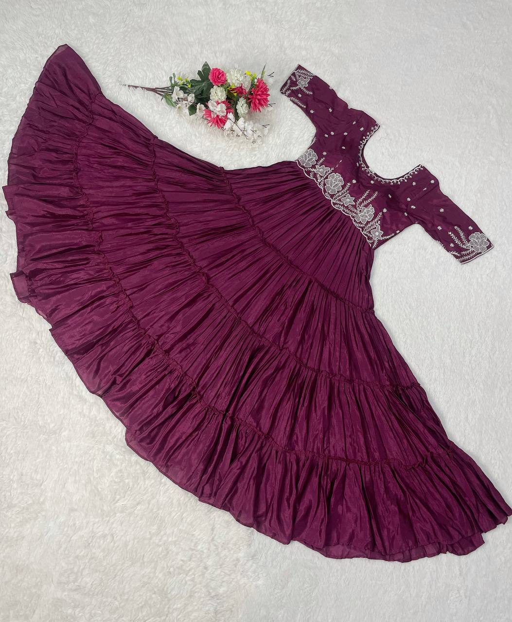 Trending Sequins Embroidered Ruffle Gown