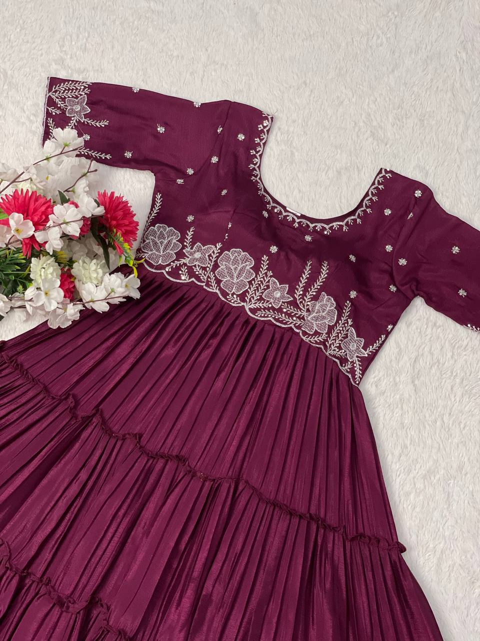 Trending Sequins Embroidered Ruffle Gown