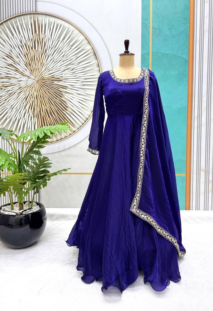 Trending Soft Fendy Silk Embroidery Gown