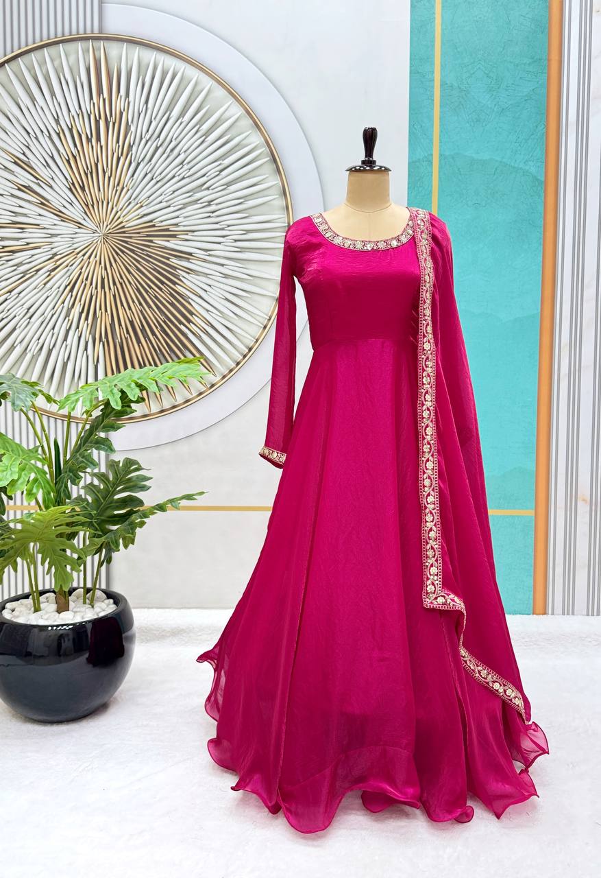Trending Soft Fendy Silk Embroidery Gown
