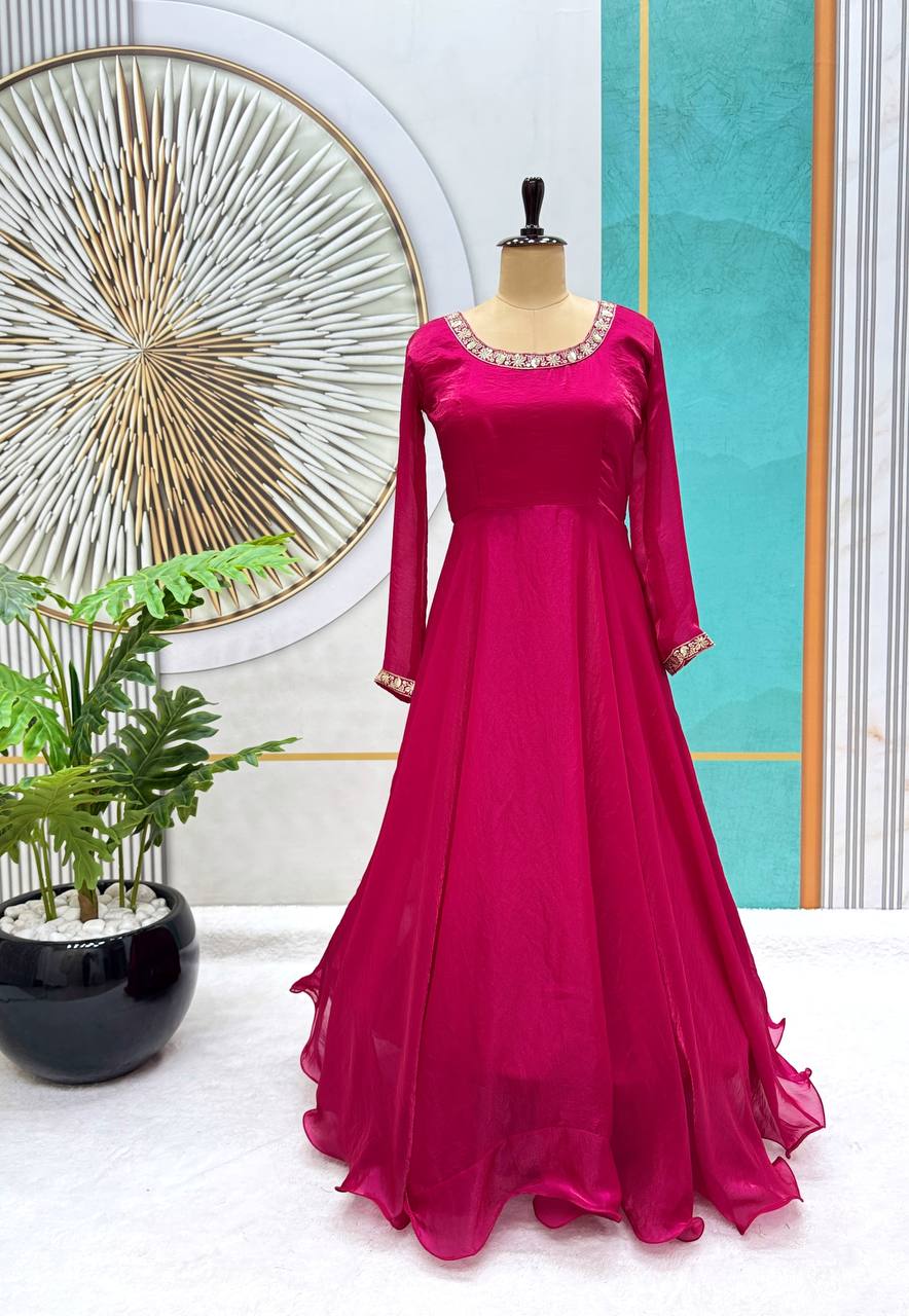 Trending Soft Fendy Silk Embroidery Gown