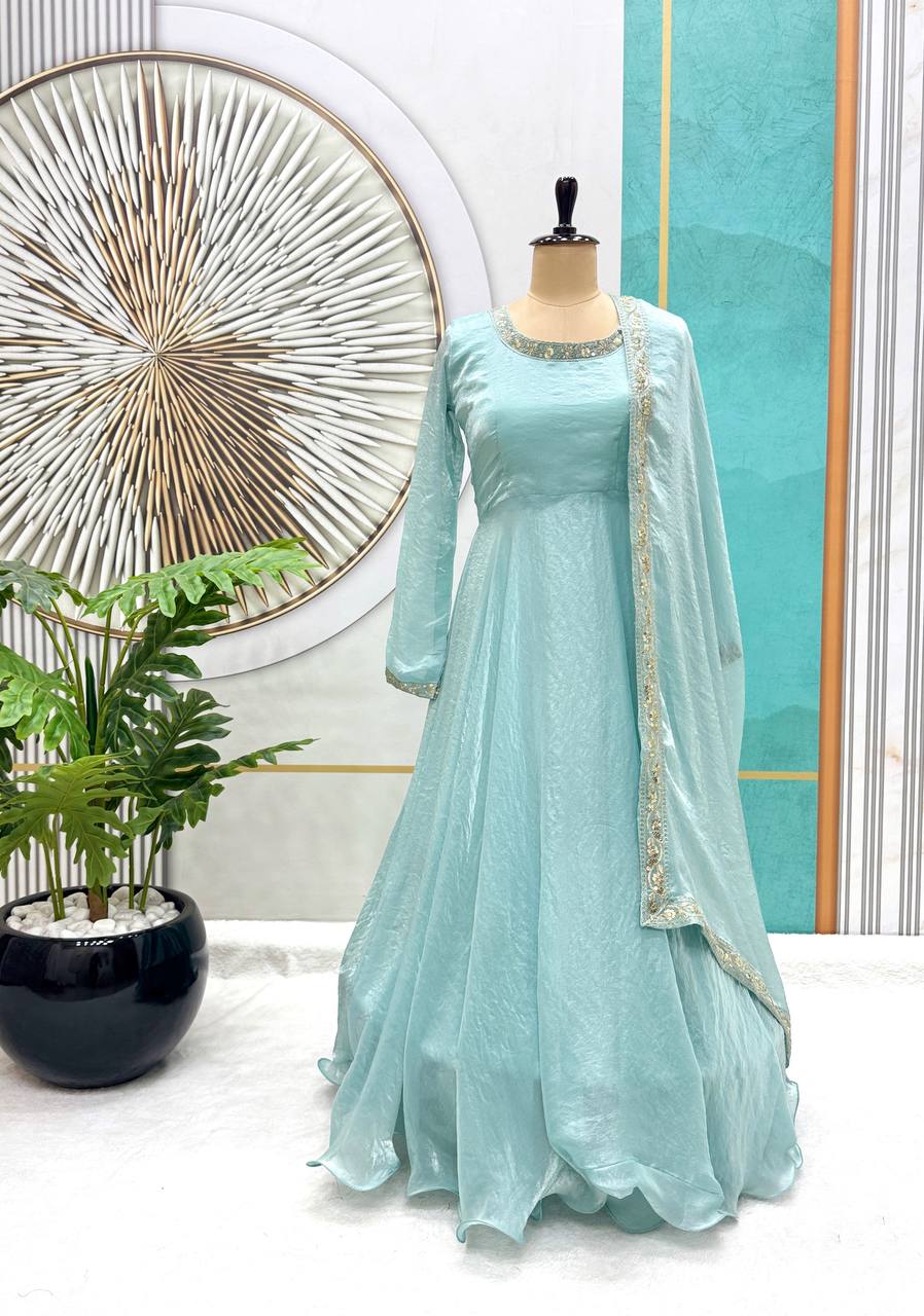 Trending Soft Fendy Silk Embroidery Gown