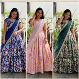 Floral Embroidery Soft Chinnon Silk Lehenga Set