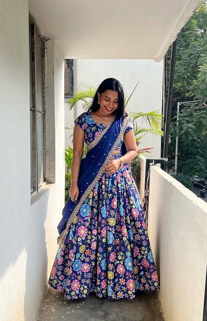 Floral Embroidery Soft Chinnon Silk Lehenga Set