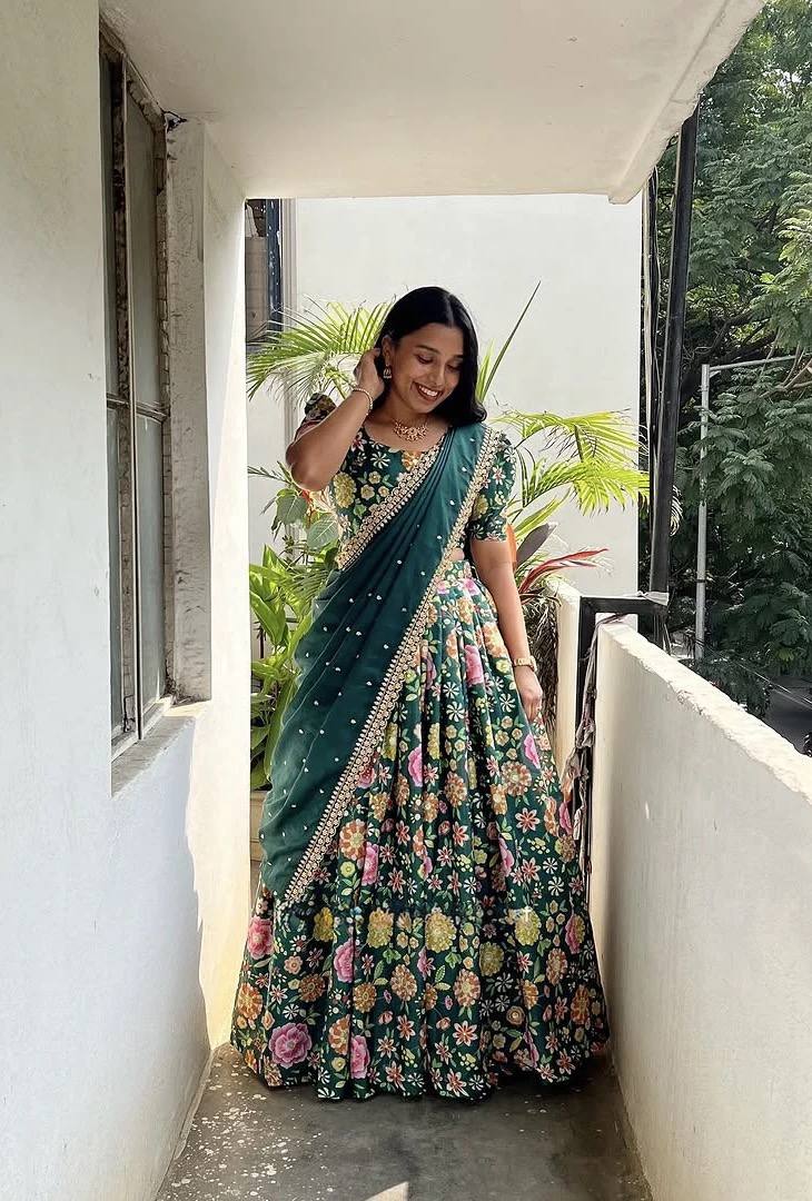 Floral Embroidery Soft Chinnon Silk Lehenga Set
