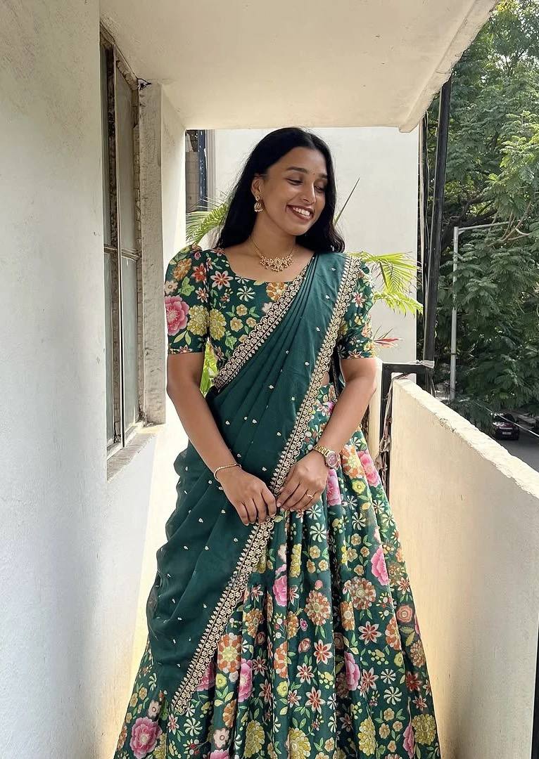 Floral Embroidery Soft Chinnon Silk Lehenga Set