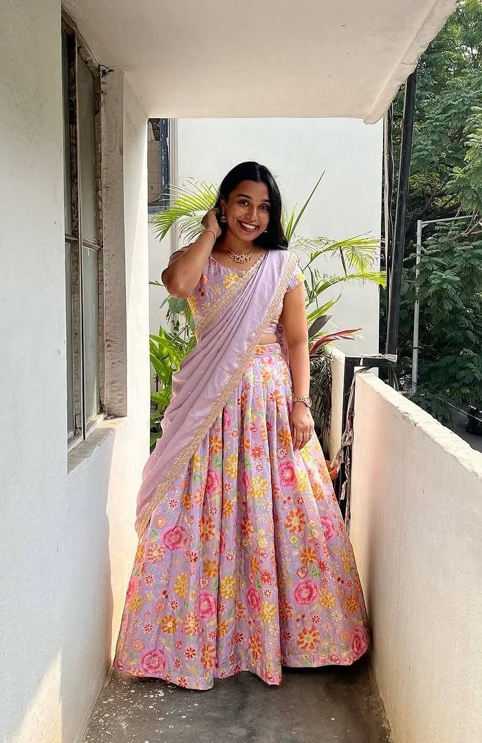 Floral Embroidery Soft Chinnon Silk Lehenga Set