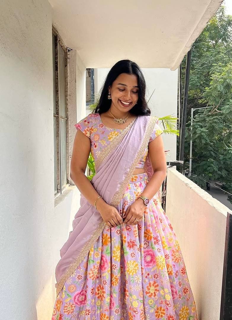 Floral Embroidery Soft Chinnon Silk Lehenga Set