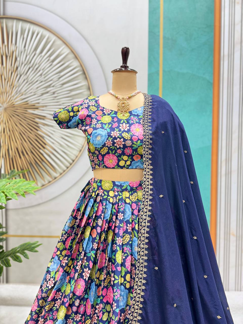 Floral Embroidery Soft Chinnon Silk Lehenga Set