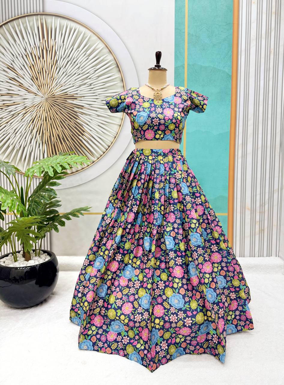 Floral Embroidery Soft Chinnon Silk Lehenga Set