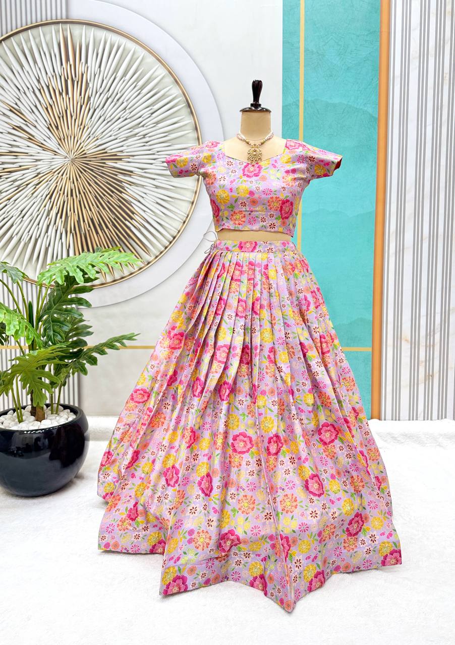 Floral Embroidery Soft Chinnon Silk Lehenga Set