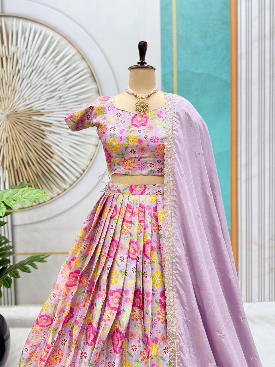 Floral Embroidery Soft Chinnon Silk Lehenga Set