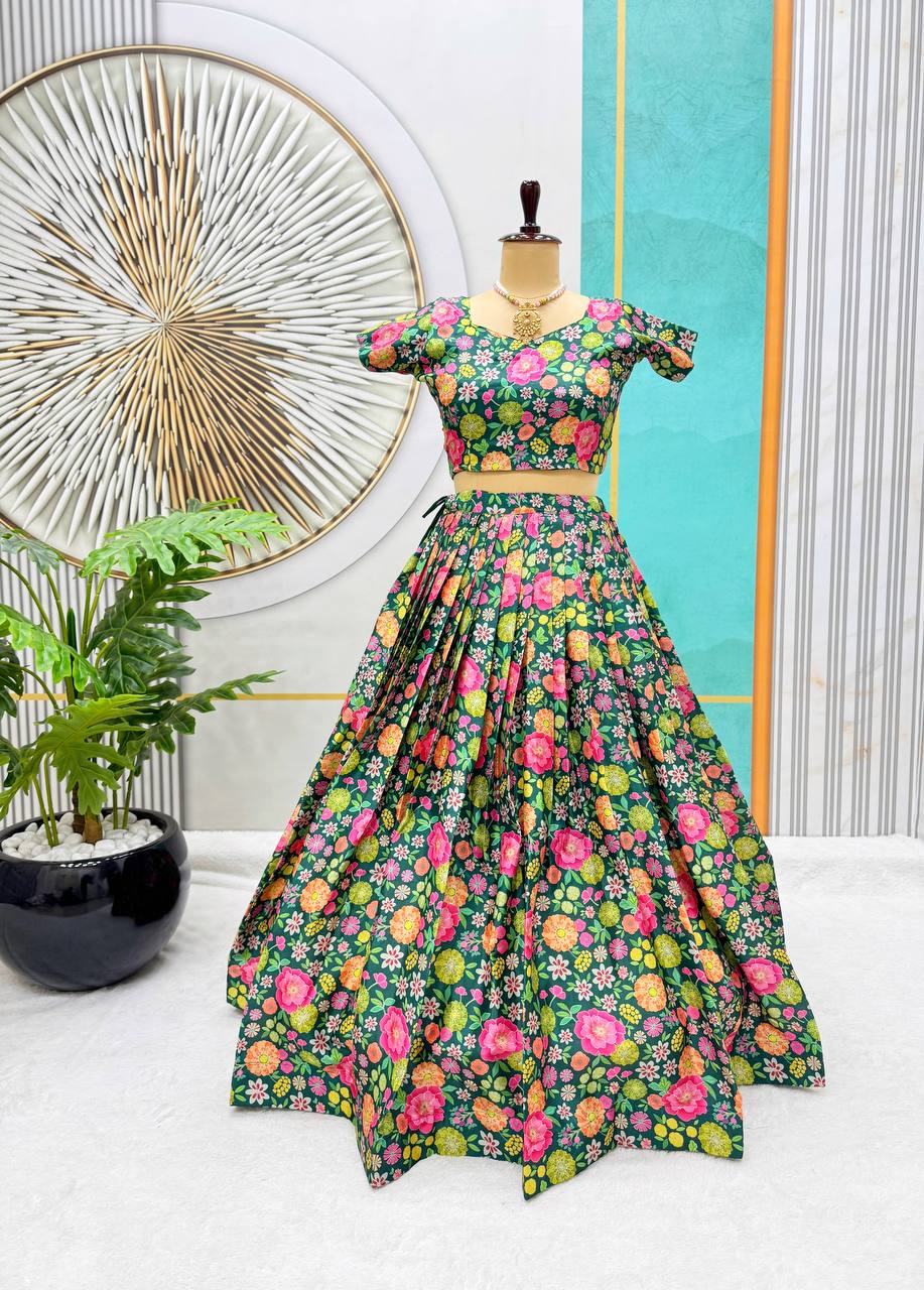 Floral Embroidery Soft Chinnon Silk Lehenga Set